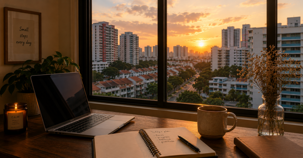 Woman planning finances at desk — passive income Singapore