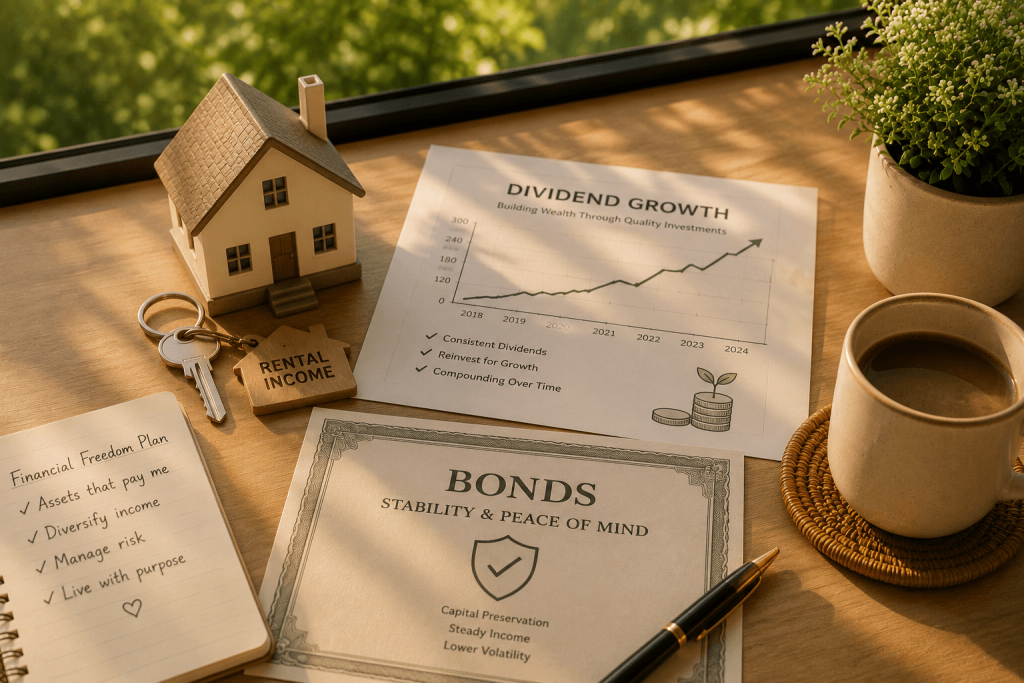 Three passive income streams Singapore — rental income, dividends, and bonds