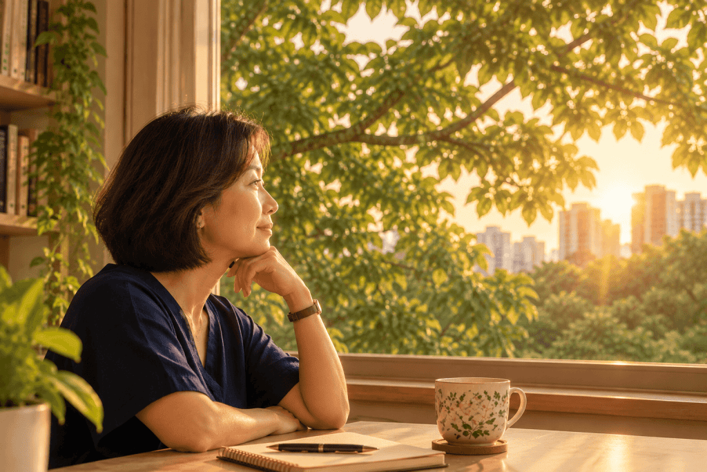 Woman reflecting on choosing FIRE in your 40s versus waiting for the standard retirement age